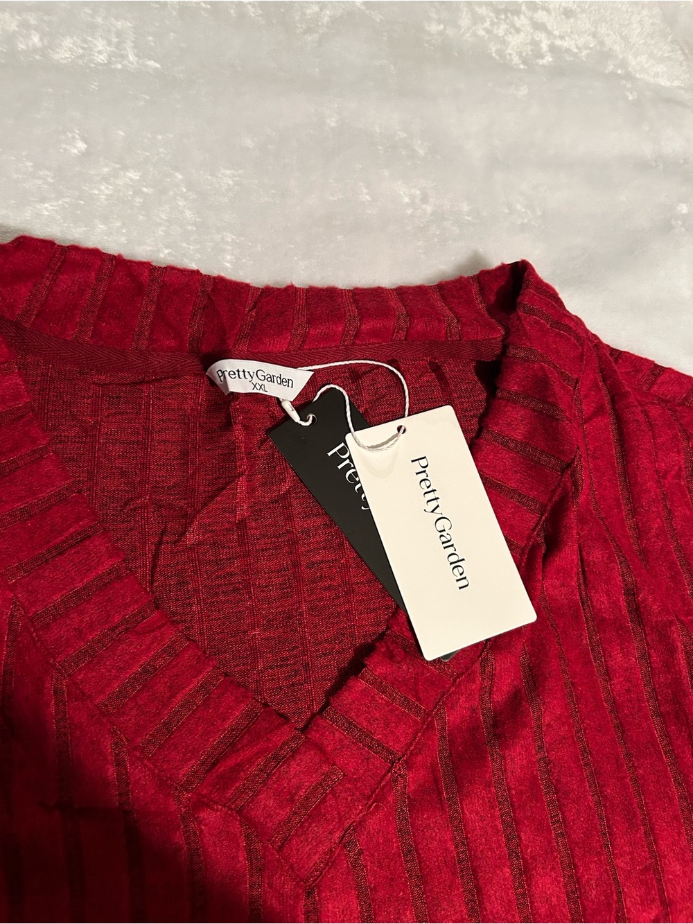 Plus Size V-Neck Ribbed Sweater - Crimson Red - Picture 5 of 7